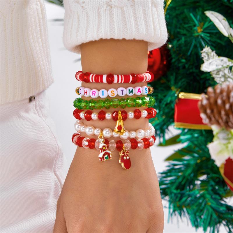 Clay Crystal Christmas Bracelet Set for Women Drip Glaze Christmas Color Alphabet Letter Beads Bracelet Kit Women Girls New Year Jewelry Accessories
