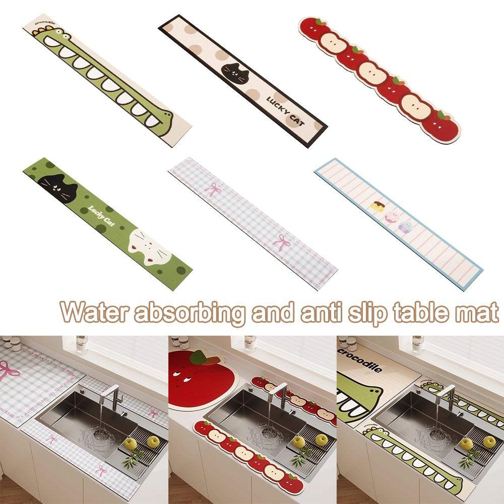 Cartoon Sink Absorbent Mat 10x60cm Coffee Pad Durable Desk Mat Kitchen Bathroom