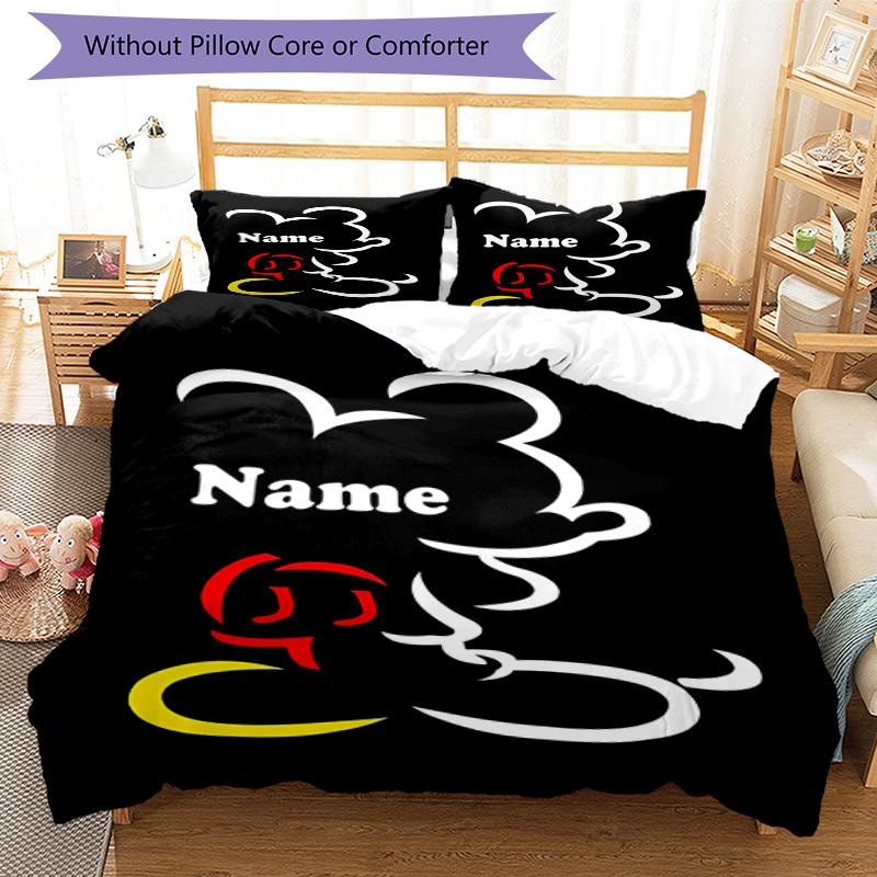 3pcs Custom Name Mickey Bedding Set Duvet Cover Closure Includes 1 Duvet Cover & 2 Pillowcases, Soft and Comfortable for All Seasons.