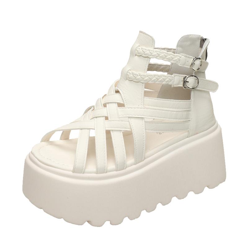 Mode 2025 Designers Kvinnor Sommar Lädersandaler Öppen Tå 8CM Platå Kil Sneakers Kvinnor Fritidsskor Strand Sandálias Das Mulheres