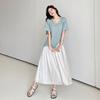 2025 Summer Plus Size Dress Women Casual Vintage Short Sleeve Long Dress Loose Basic Cotton Pleated Dress