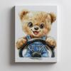 Smiling Teddy Bear Behind The Steering Wheel Smiling Teddy Bear Behind The Steering Wheel, 50X70 Cm, Black Aluminum Frame, 230 Gsm Matte Paper