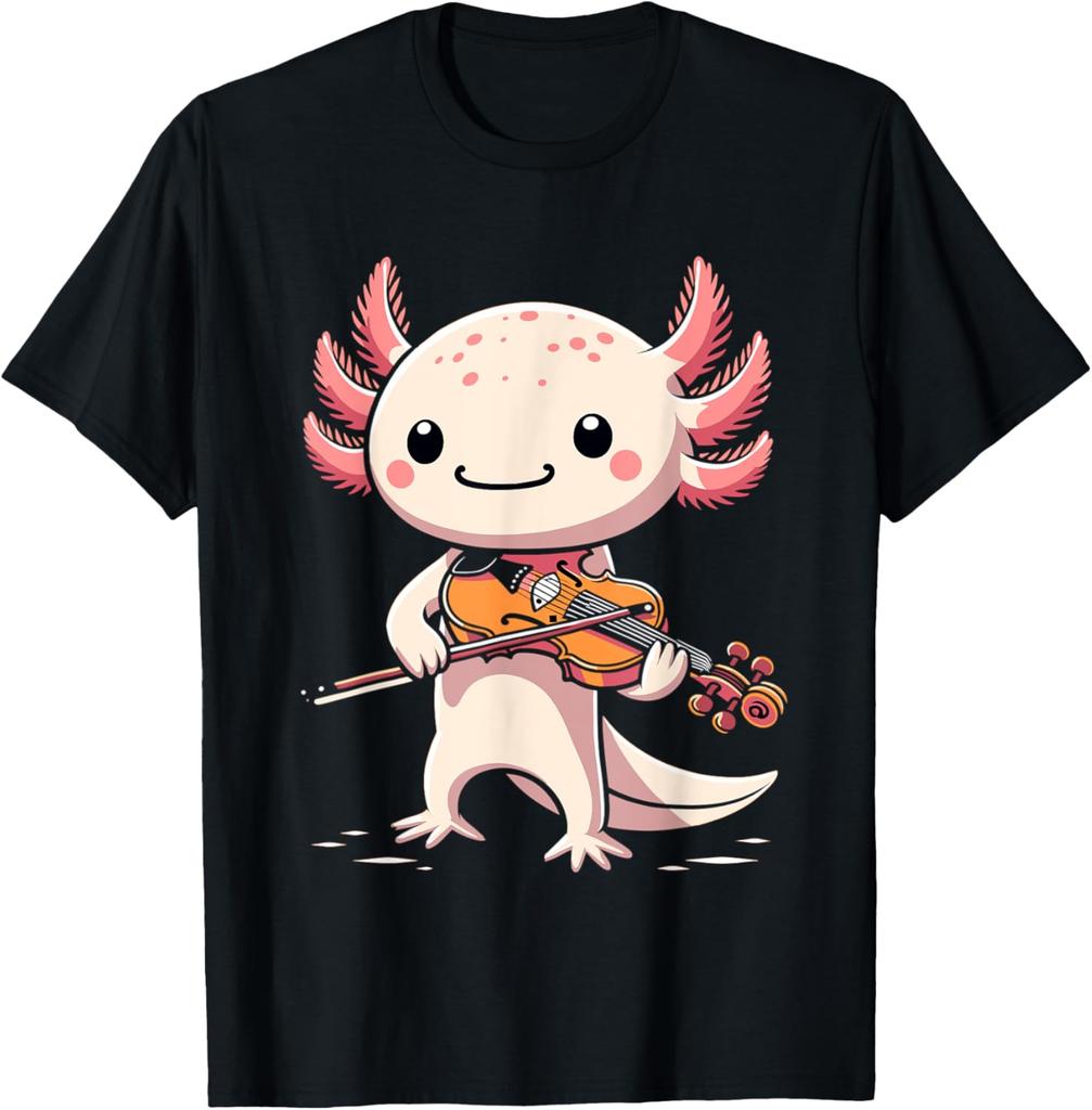 Cute Axolotl Playing Violin For Violinist Musical Orchestra Tshirt Unisexs Clothing Funny Shirt Customizable Ropa Hombre
