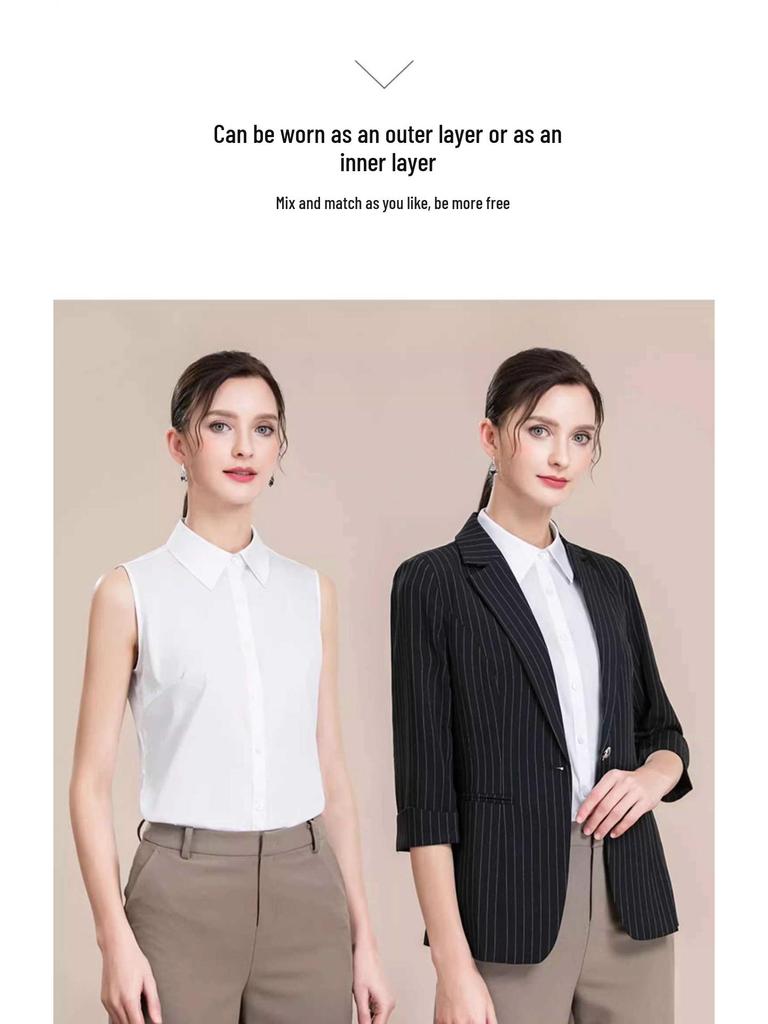 Женская белая рубашка без рукавов, устойчивая к сминанию - Профессиональный утягивающий базовый слой с острым воротником, летняя мода