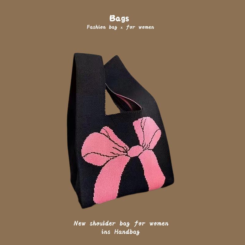 Ins Trendy Handbag Женская вязаная шерстяная сумка-ведро Ручная переноска Повседневная сумка-тоут Коробка для ланча