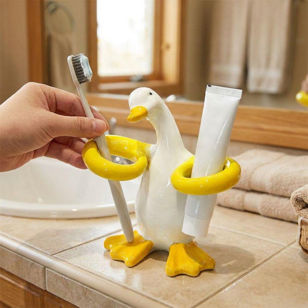 Duck-Shaped Toothpaste Toothbrush Rack Ceramic Makeup Brush Shelf Home Decor