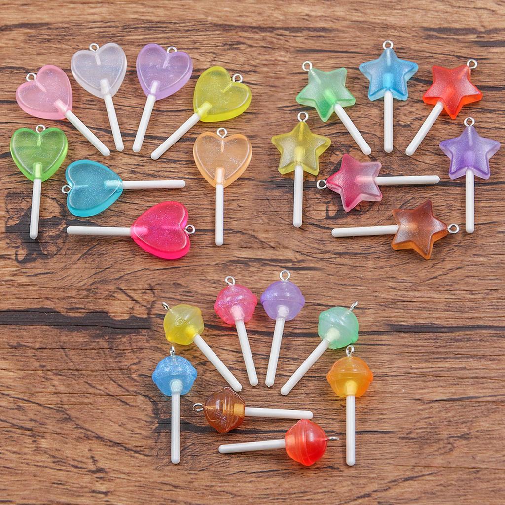 3 шт. Уникальная подвеска-леденец в форме звезды, сердца, круга с прочным покрытием из смолы для повседневной носки.