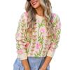 Women's Casual Fashion Comfortable Round Neck Pullover Contrast Color Flower Long Sleeve Street Trend Knitted Sweater