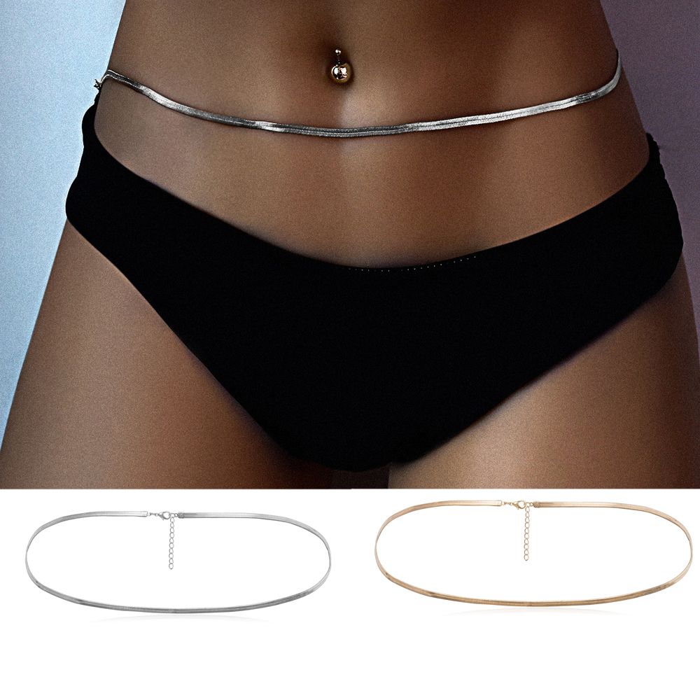 Мода Без пирсинга Золото/Серебро Цепочка на талию для бикини Цепочка для тела Богемный пояс Цепочка-змейка
