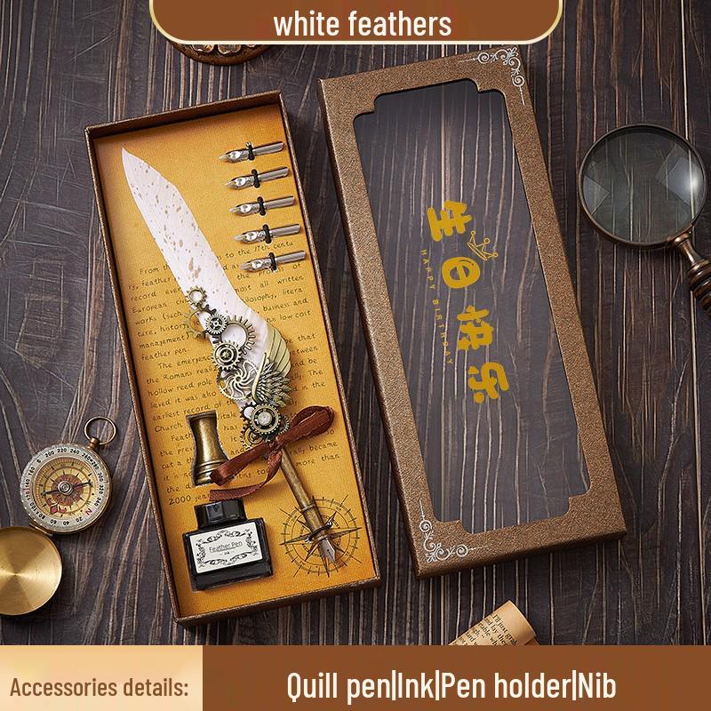 European Steampunk Quill and Ink Set with Wax Seal - Retro Fountain Pen Gift Box for Birthdays