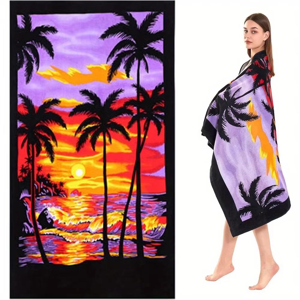 Tropical Palm Sunset Design Pattern Printed Beach Towel Microfiber Towel Thin Quick Dry Absorbent for Beach Swimming Sports