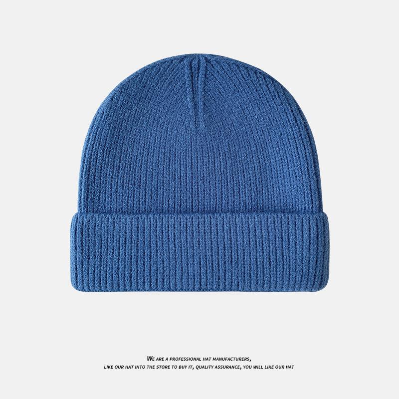 Solid Color Thickened Knitted Hat for Men In Autumn and Winter Warm Baotou Cold Hat Couple Versatile Casual Large Head Circumference Woolen Hat