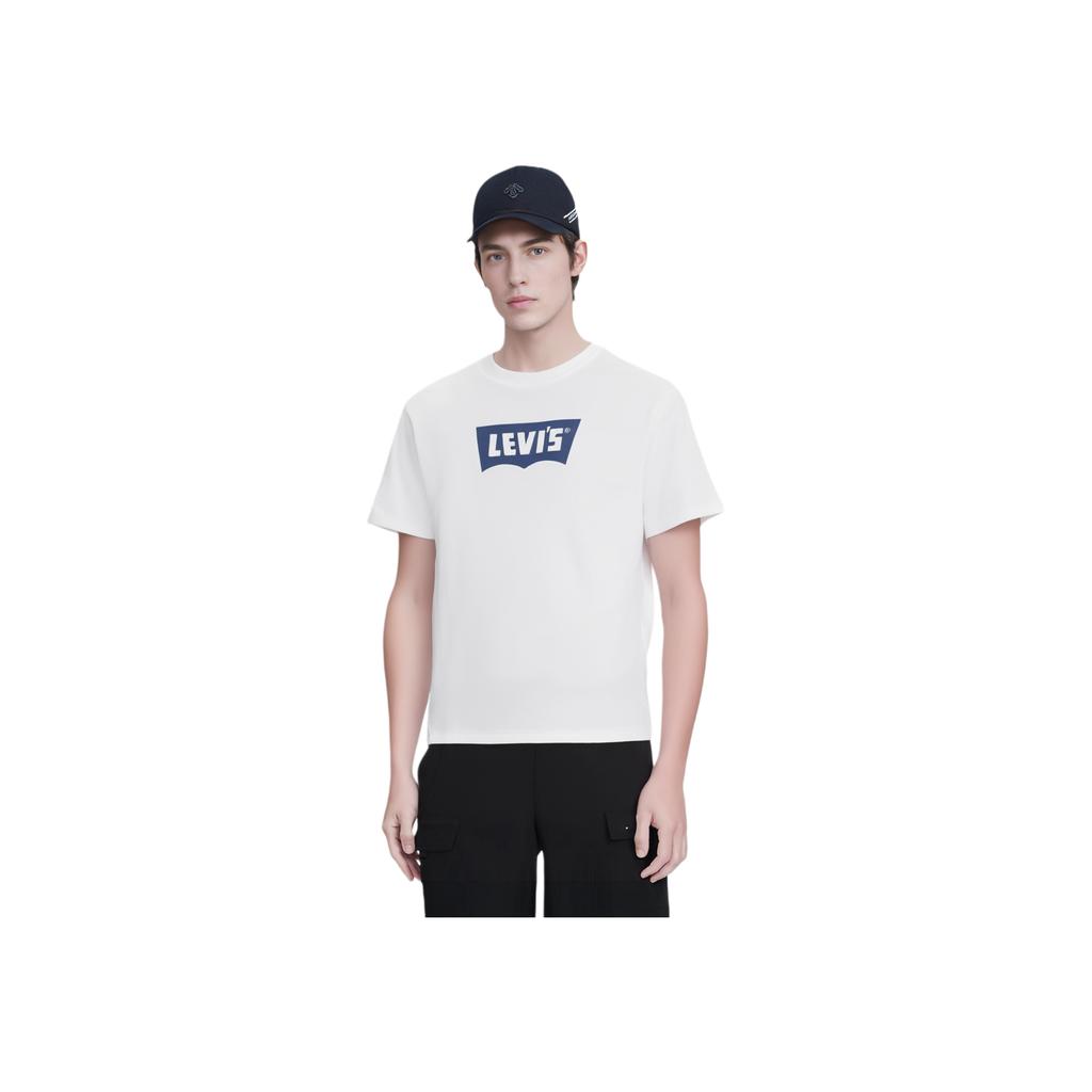 Levis Comfortable Casual Logo Print Ribbed Crew Neck Short Sleeve T-Shirt Men T-Shirts White 001AM-0013