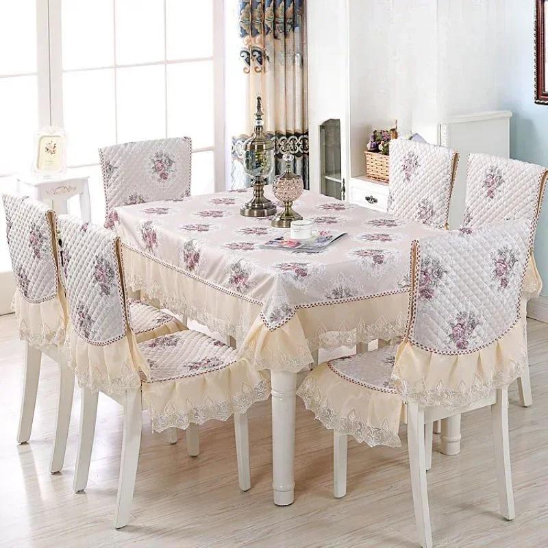 Легкий роскошный волнистый кружевной чехол на стул, утолщенная тканевая подушка для обеденного стола, европейский стиль, большой цветочный скатерть, чехол на стул