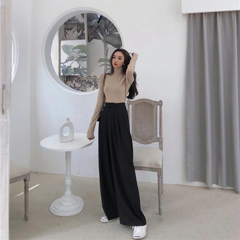 Sexysexy Spring Autumn Female Solid Wide Leg Pants Women Full Length Pants Ladies High Quality Simple Casual Straight Pants
