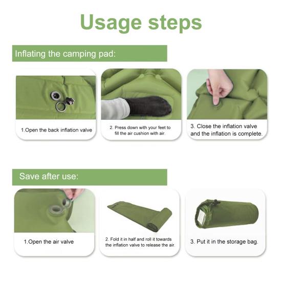 Inflatable Sleeping Pad Built-in Foot Pump Pillow Lightweight Thicken Portable Single