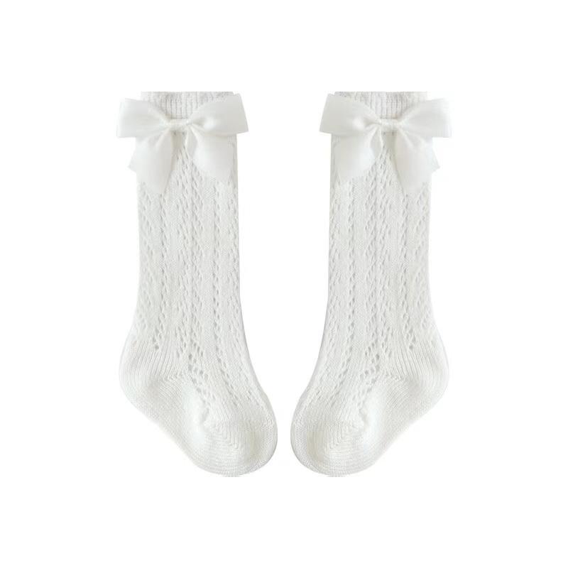 Новые летние детские носки с бантом для девочек ясельного возраста, длинные гольфы, мягкие хлопковые ажурные детские сетчатые носки принцессы для детей от 0 до 5 лет