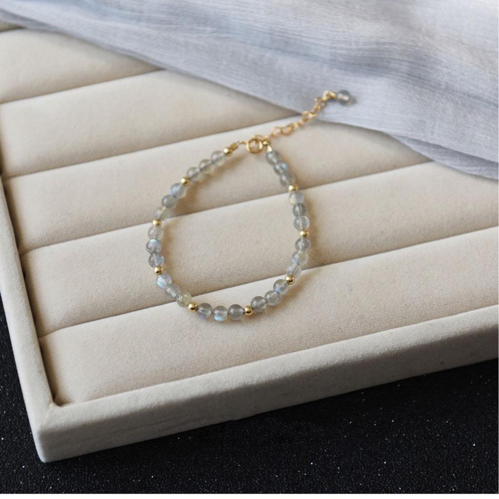 Lanyun Jewelry Простой серо-голубой натуральный лунный камень удлиненный камень браслет из 14-каратного золота браслет