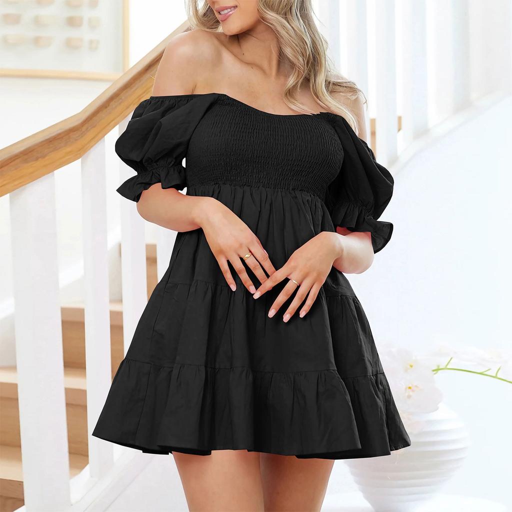 Women's Sexy Ruffled Cake Skirt Slim Fit Temperament Short Dress Summer Dress Short Sleeve Sundress