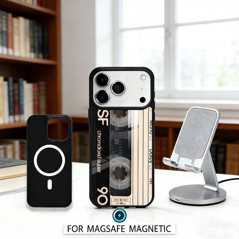 R-Ретро C-Кассетная t-лента Чехол для телефона Для iPhone 17,16,15,14,13,12,Pro,Max Для Magsafe Магнитная Беспроводная Зарядка