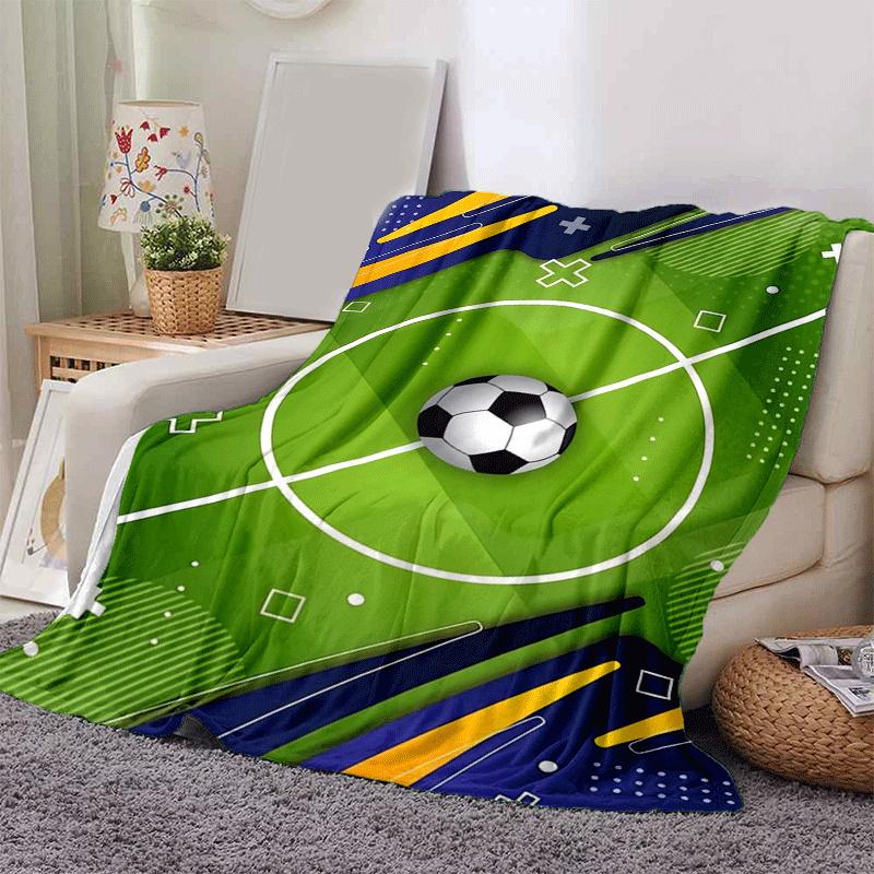 1pc Football Printing Lightweight Flannel Blanket, Comfortable and Warm Blanket, for Camping Sofa Bed and Couch Office, Gift