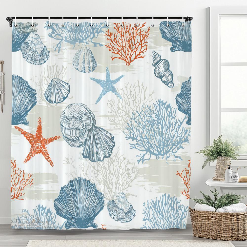 Underwater World Dolphin Turtle Shower Curtain,Ocean Animals Polyester Fabric Bathroom Curtains for Home Decoration Curtain