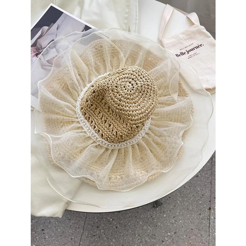 Женская летняя соломенная шляпа-ведро, складная панама-рыбак, с широкими полями, защита от УФ, для пляжа и кавайной моды