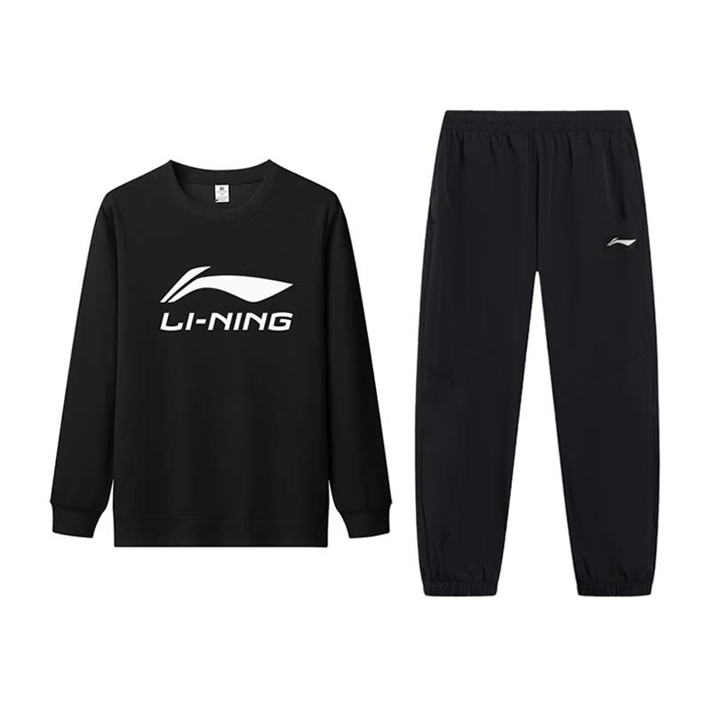 Li Ning Буквенная Модная Хлопковая Дышащая Удобная Универсальная Свитшот с Круглым Вырезом с Длинным Рукавом Повседневный Спортивный Костюм YTLV113-4+AYKT415-1