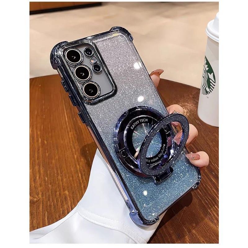 Suitable for Samsung S25 Mobile Phone Case S24 S23 22 Flash Powder Magnetic Bracket A55 A54 A53 Women's A05a06