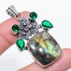 Natural Labradorite, Diopside 925 Sterling Silver Jewelry Pendant 2.17" Y9H06