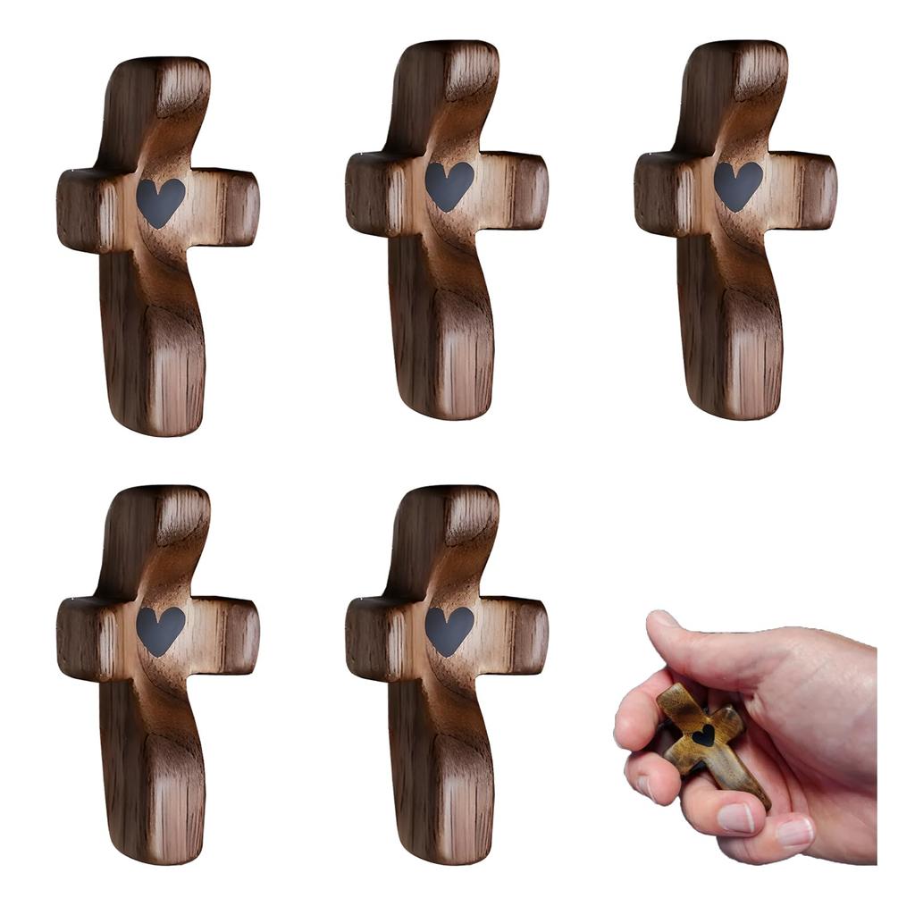 5PCS Crosses My Heart Encourages the Gift of a Wooden Cross Holding a Small Wooden Cross Religious Gift for Prayer