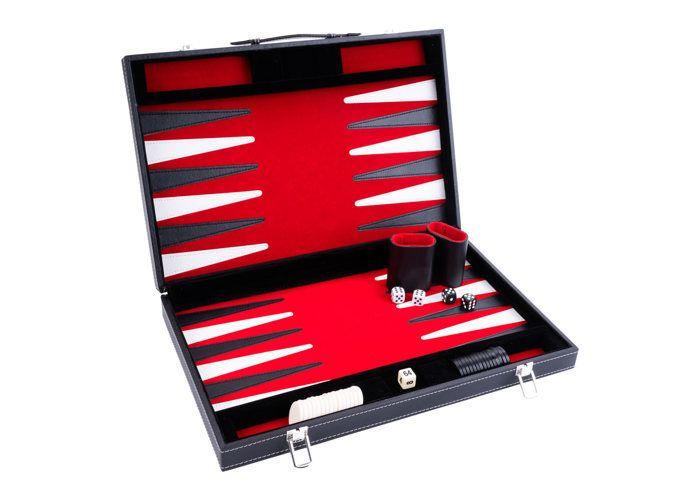 Backgammon 21 Inch - Board Game - High Quality - Pearl Dice and Chips - Red Black and White