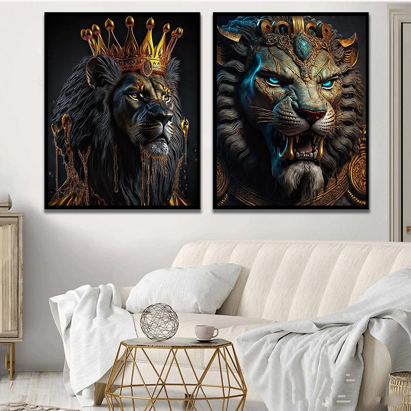 Лев настенная живопись холст стерео эффект абстрактный плакат с изображением животных и принты украшение стены картина для гостиной домашний декор