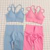 Suit for Women, Two-Piece Running Training Set, European and American Style Yoga Straps, Beautiful Back Design, Fitness High-Waisted Peach Pants