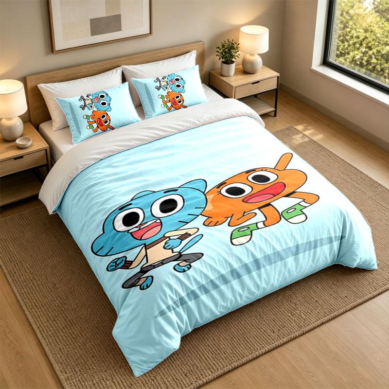 3Pcs Bedding SetAmazing World of Gumball Soft Bed Sheet and Two Pillowcases Home Bedroom Decor