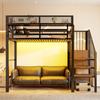 High Bed 90x200 with LED Light Strip, Safety Ladder and Flexible Storage Metal Bed Adult Bed Children's Bunk Bed Black