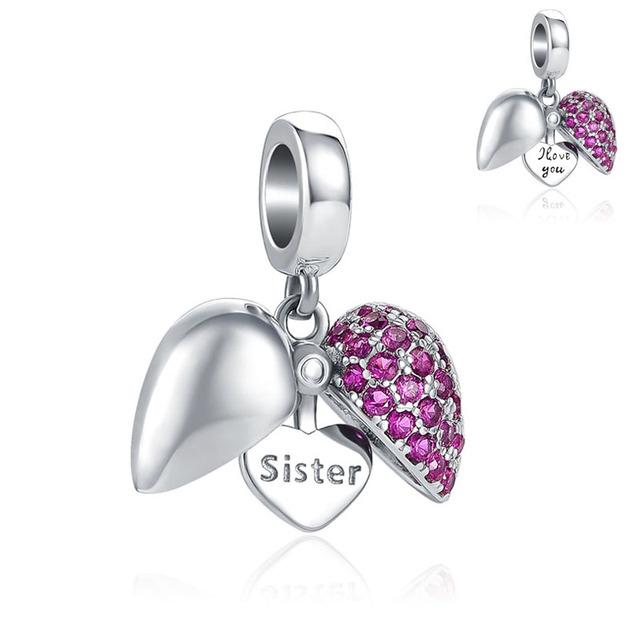 Новый европейский кулон с открытым сердцем, сестра, Diy из бисера, подходит, оригинальный модный браслет из стерлингового серебра 925 пробы для женщин, изготовление ювелирных изделий