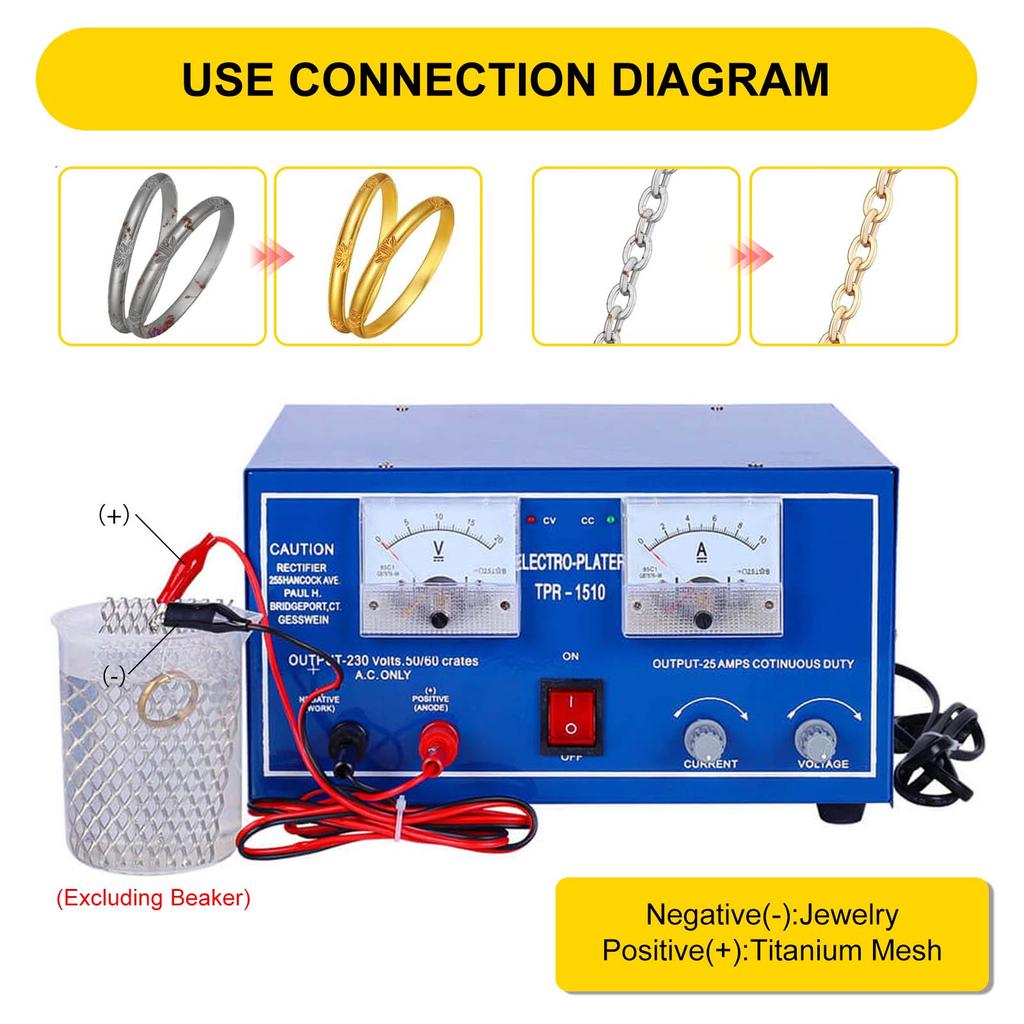 Small Jewelry Electroplating Tool 15V 10A, Mini Metal Plating Equipment for Gold Silver Steel Aluminum Jewelry Making & Goldsmith Craft