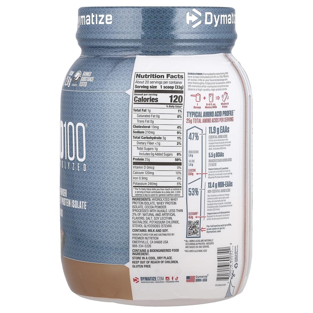 Dymatize ISO100® Hydrolyzed, 100% Whey Protein Isolate, Fudge Brownie, 1.45 Lb (660 G)