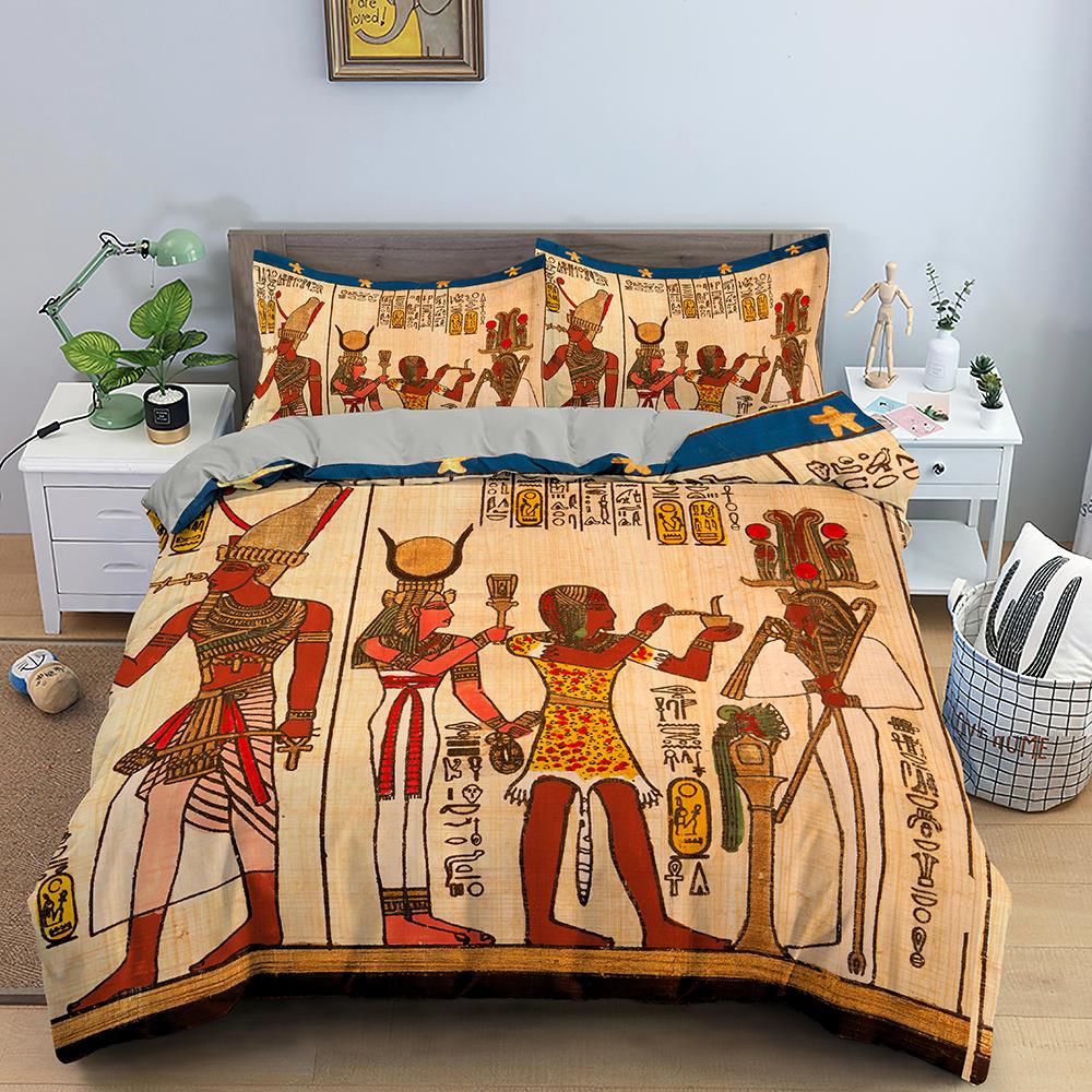 Egyptian Bedding Set Ancient Egypt Civilization Duvet Cover Characters Bedclothes 2/3PCS African Tribe Quilt Cover