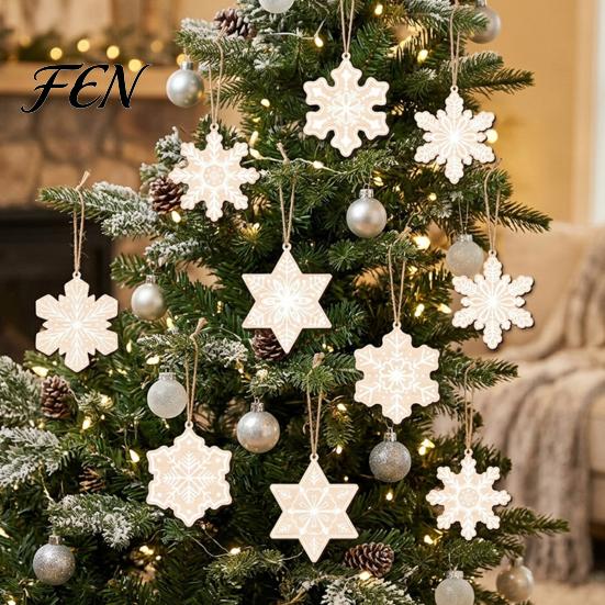 Lightweight Wood Hanging Ornaments Wooden Christmas Snowflake Ornaments, Rustic Xmas Tree Decorations, Boho Carved Tags Winter Wonderland Crafts