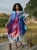 Blue Bohemian Relaxed Long Dress Kaftan Caftan Vacation Party House robe Bathing suit cover up Beach Wear Q1634