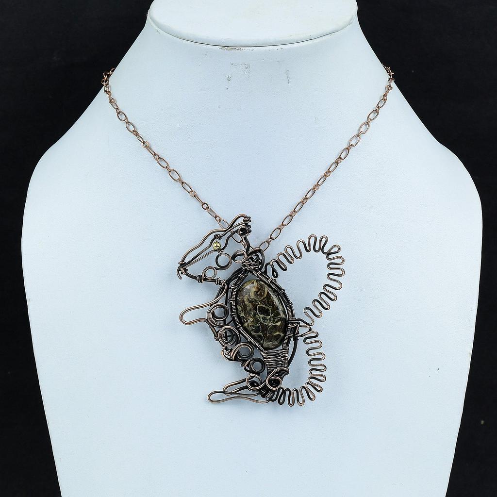 Turritella Agate Pendant Copper Wire Wrapped Pendant Handmade Copper Jewelry Gemstone Rabbit Pendant Dainty Wire Wrap Jewelry Wedding Gifts