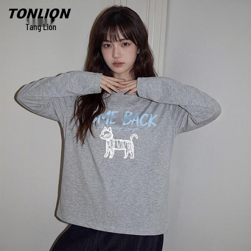 Женская хлопковая футболка с длинным рукавом и графическим принтом кошки TonLion