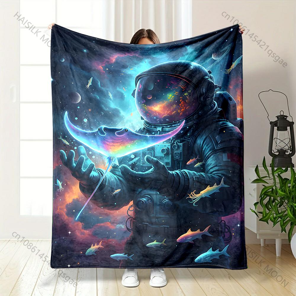 Multiple sizes Astronaut with space ray Print Blanket Warm Soft Suitable for All Seasons for Home Sofa Travel Camping Picnics RV