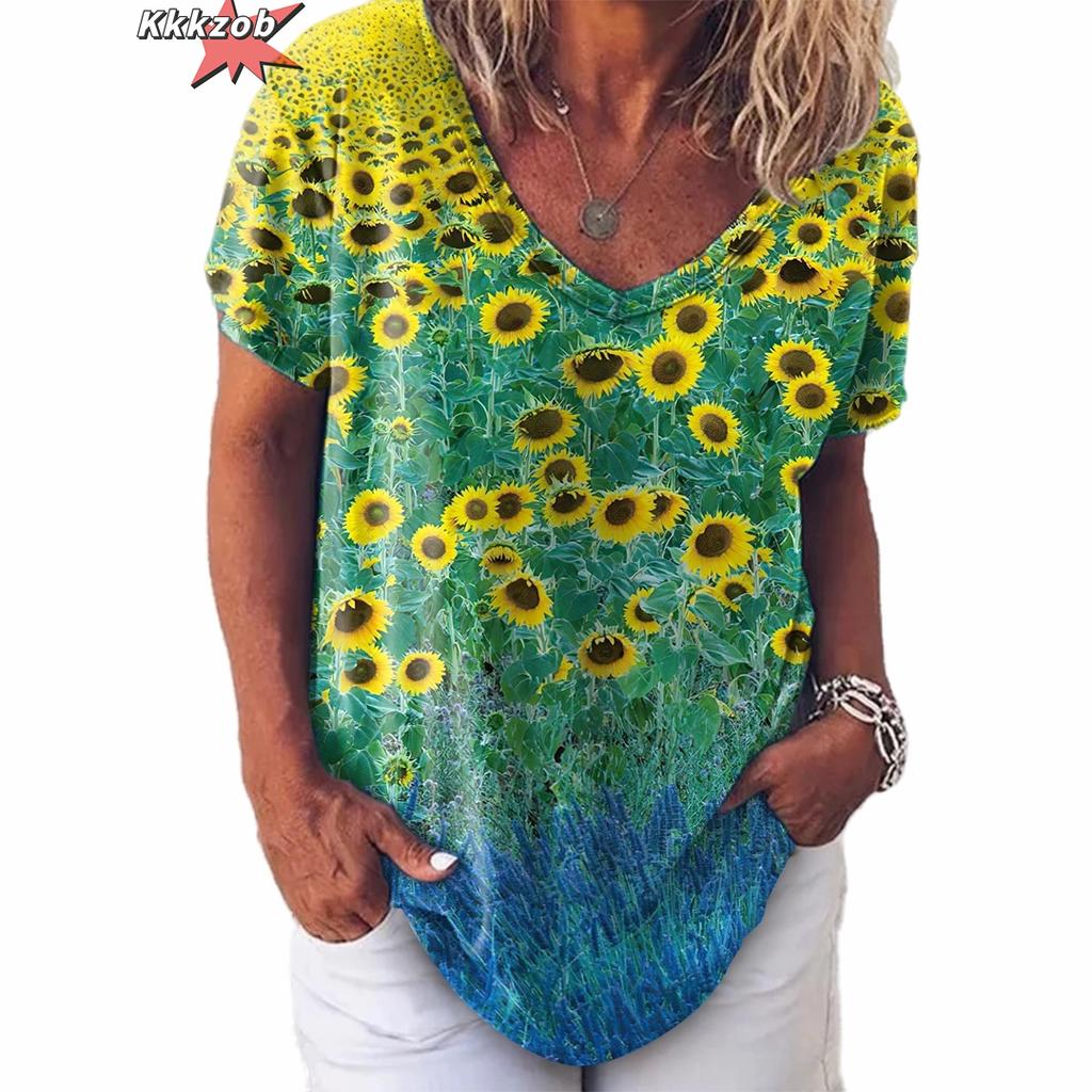 Винтажный топ с принтом, женская уличная одежда с короткими рукавами, летняя футболка, женская модная повседневная футболка с v-образным вырезом, женская одежда большого размера Y2k