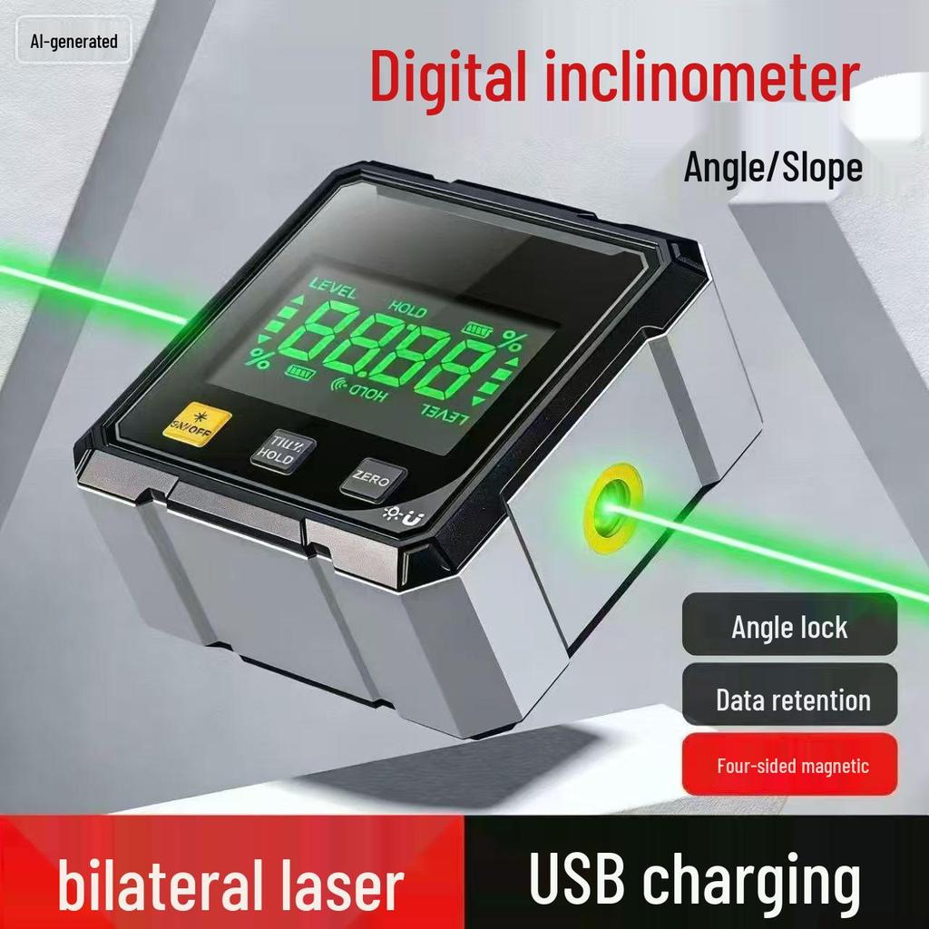Digital Dual Laser Inclinometer with Large Display and Strong Magnets