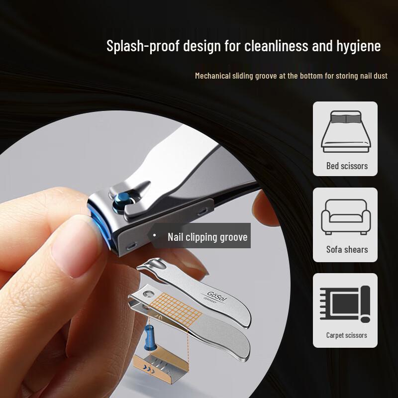 GOSOL Blue Titanium Anti-Splash Straight Edge Nail Clippers