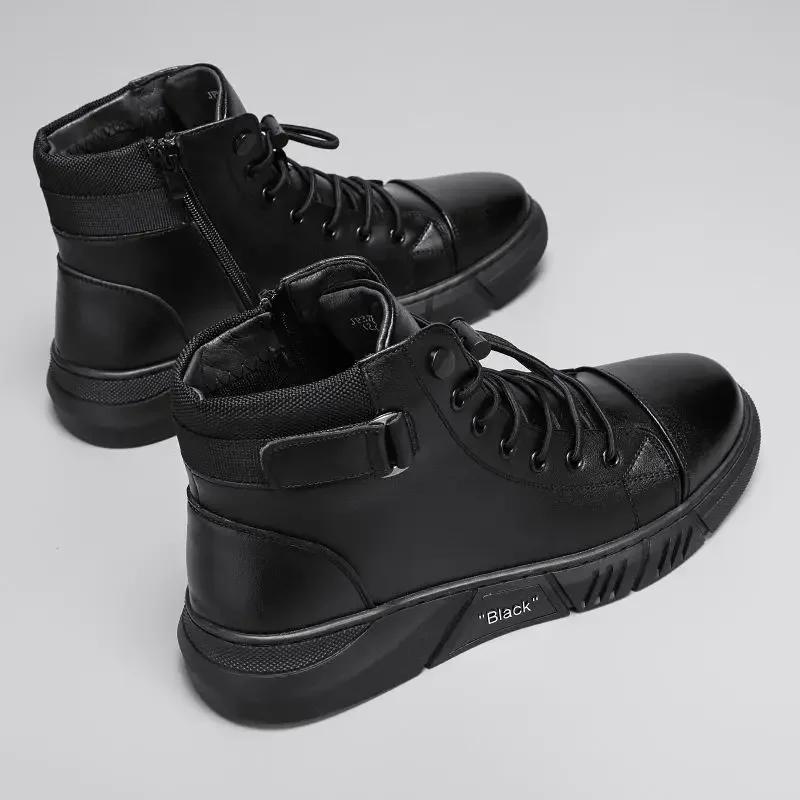 Ботильоны, черная мужская спортивная обувь из искусственной кожи, осень-зима, удобные повседневные модные ботинки на платформе с высоким берцем, мужские ботинки с круглой головкой