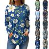 Женская модная повседневная футболка с круглым вырезом, цветочным принтом и длинными рукавами, пуловер, топ с длинными рукавами